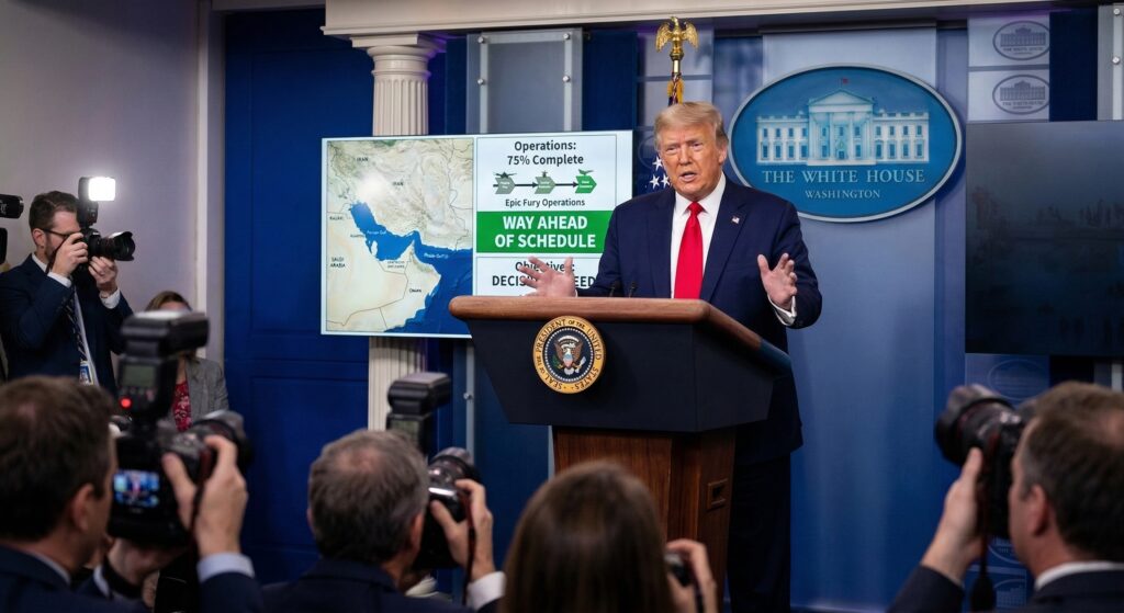 President Donald Trump press briefing US-Iran conflict ahead of schedule