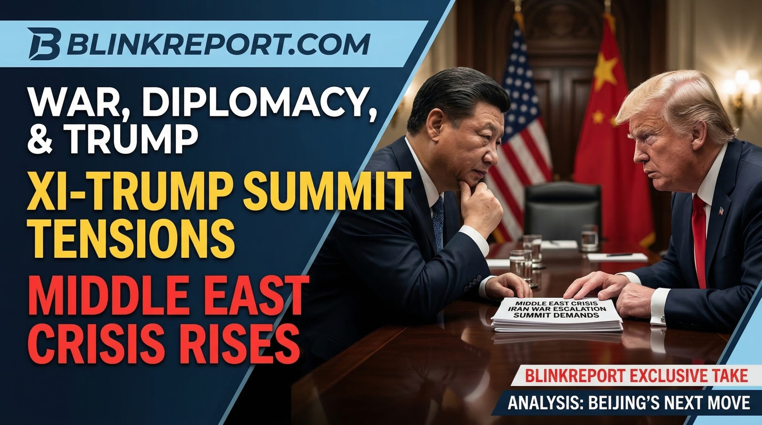 Chinese President Xi Jinping and US President Donald Trump in a tense negotiation meeting regarding the Middle East crisis and Iran war..during the Xi-Trump summit.